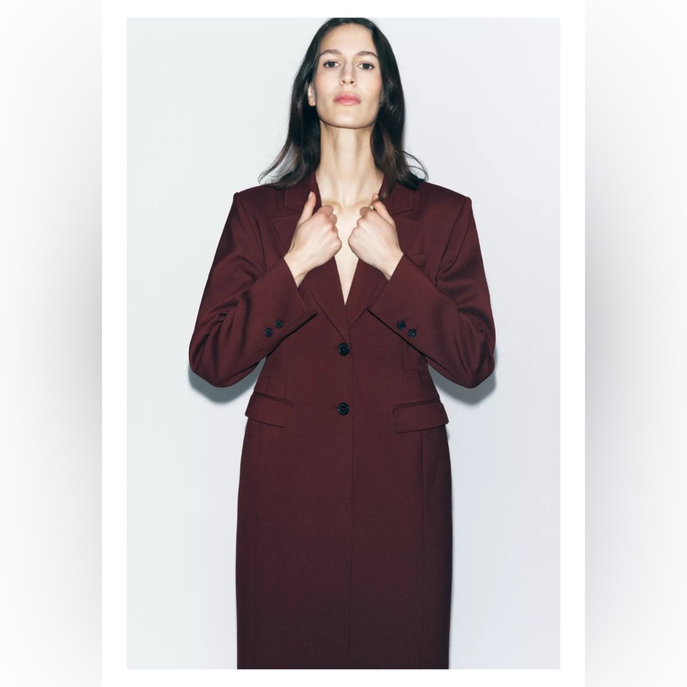 Zara Burgundy Long Coat Size Small - Picture 2 of 16